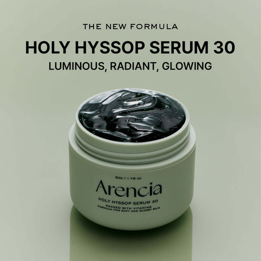 Arencia Holy Hyssop Serum 30, hydrating serum for luminous and glowing skin, enriched with vitamins and peptides.