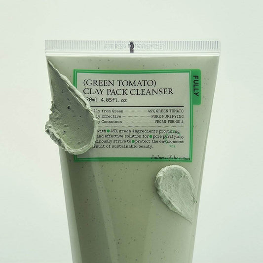 FULLY Green Tomato Clay Pack Cleanser with creamy texture for cleansing clogged pores and evening skin tone.
