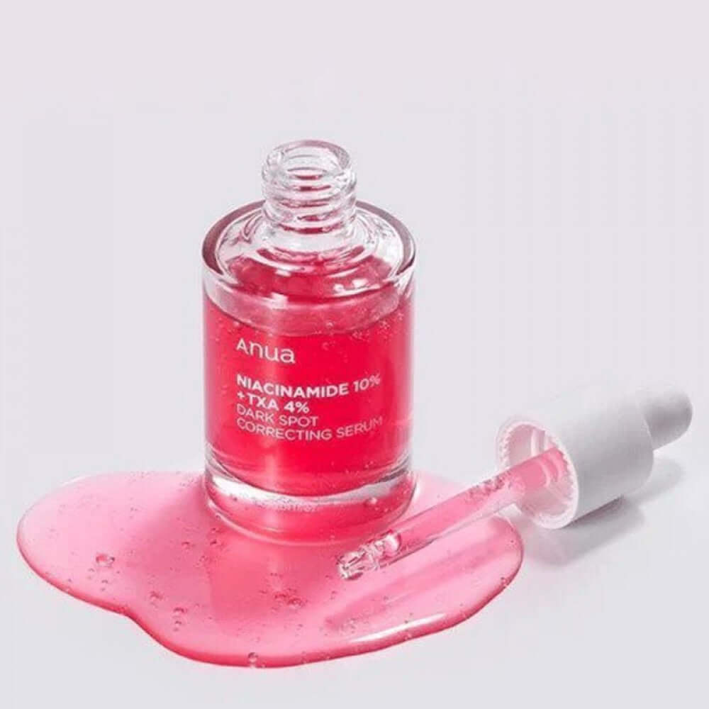 ANUA Niacinamide 10% + TXA 4% Serum bottle with dropper, effective for dark spots and uneven skin tone.