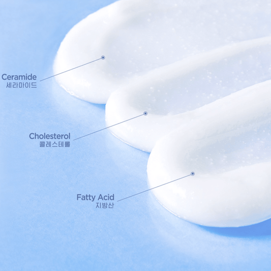 Close-up of Aestura Atobarrier 365 Cream showing ceramide, cholesterol, and fatty acid ingredients.