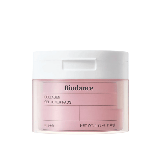 Biodance Collagen Gel Toner Pads in a 140g container, ideal for sensitive skin and enhancing skin elasticity.