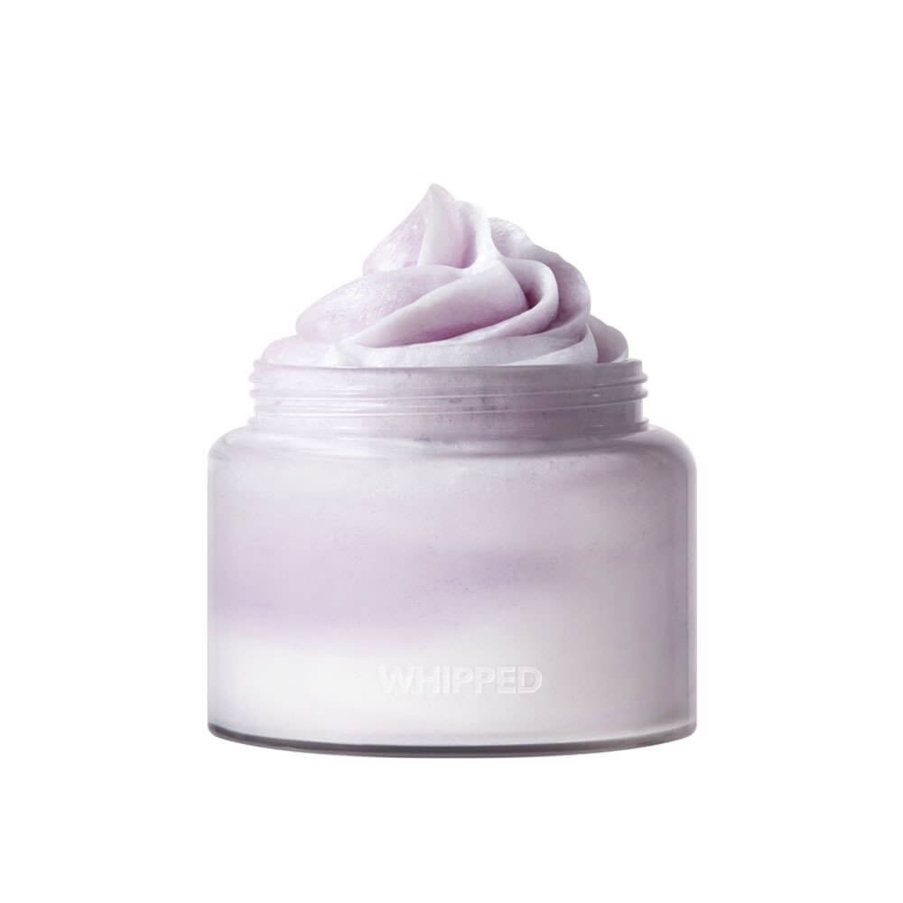 Whipped Vegan Pack Cleanser in a glass jar, featuring a creamy lavender whipped texture.