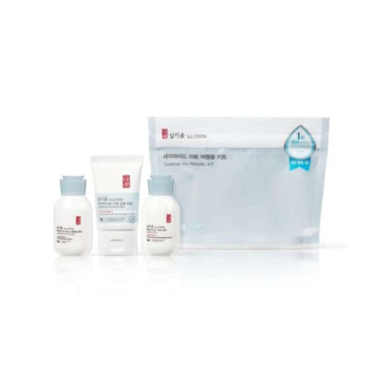 ILLIYOON Ceramide Ato Travel Kit with lotion, cream, and wash products for sensitive skin.