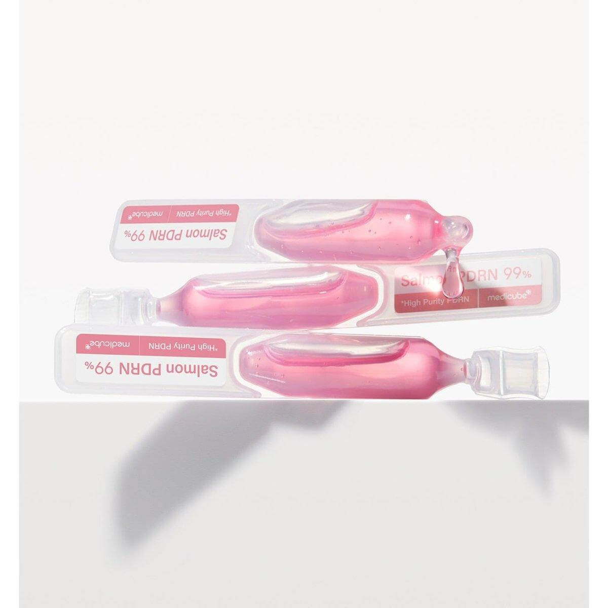 Medicube PDRN Pink One Day Serum, packaging showing 99% salmon PDRN serum for skin restoration.