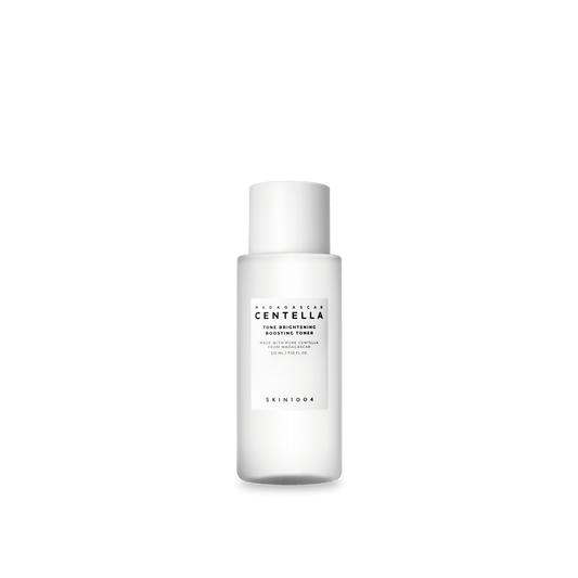 Skin1004 Madagascar Centella Tone Brightening Boosting Toner bottle, soothing formula for all skin types, 210ml.