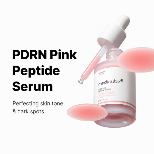 Medicube PDRN Pink Peptide Serum for even skin tone and dark spot treatment with dropper applicator.