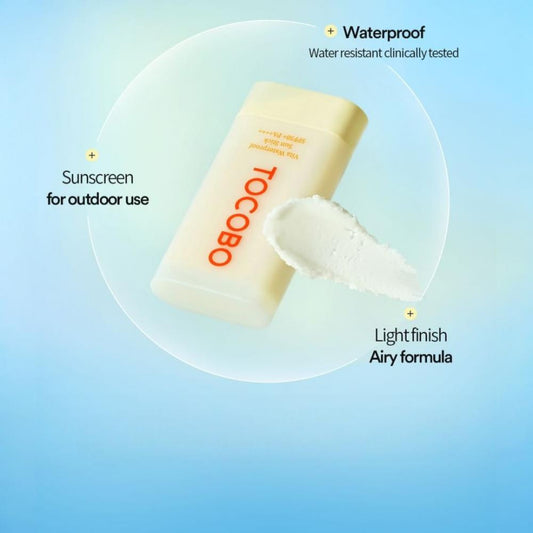 Tocobo Vita Waterproof Sun Stick SPF 50+ PA++++ with airy formula and waterproof protection for outdoor use.