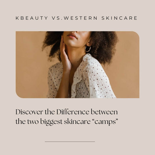 K-Beauty vs. Western skincare comparison, featuring woman showcasing skincare differences.