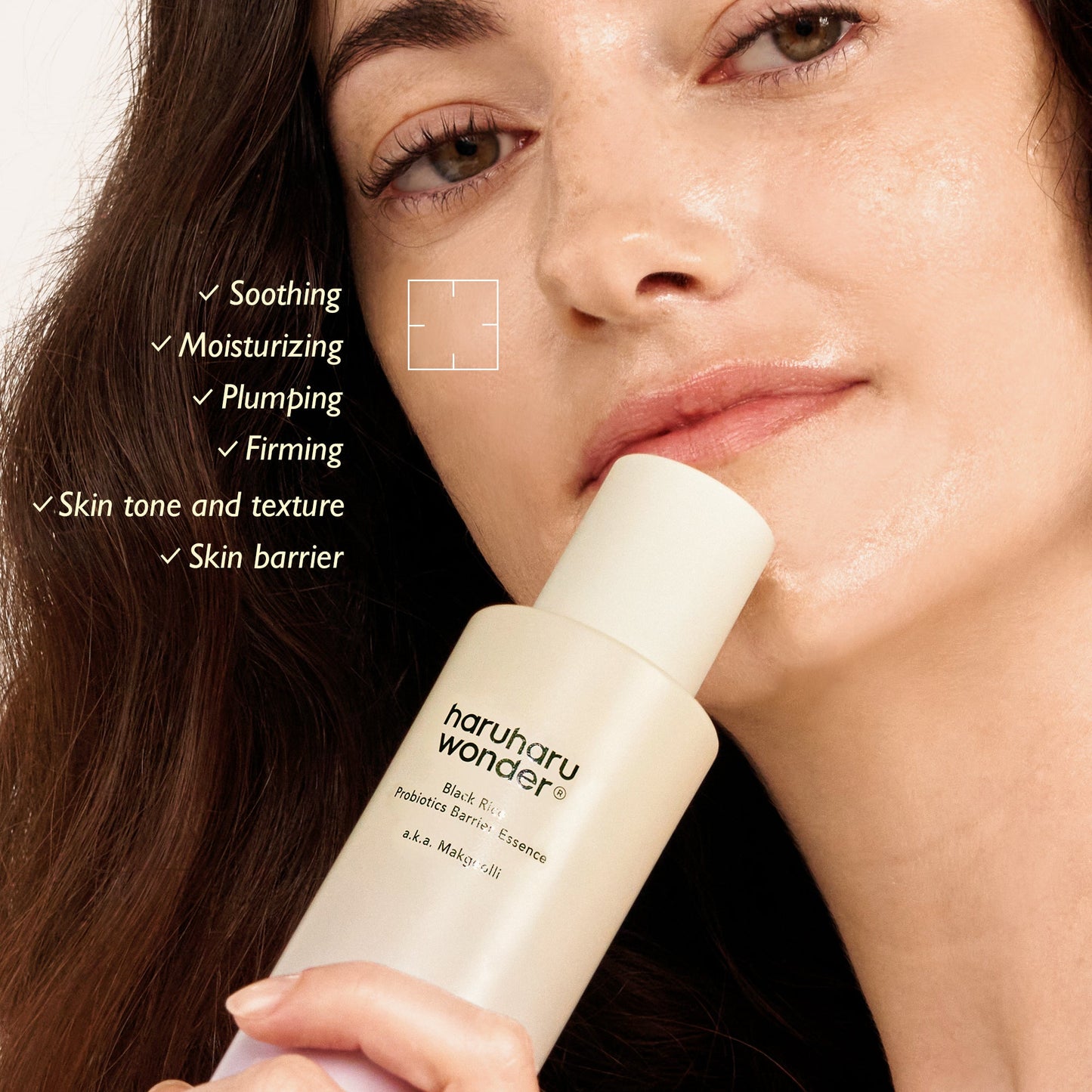 Haruharu Wonder Black Rice Probiotics Barrier Essence 120ml applied to skin for hydration and barrier support.