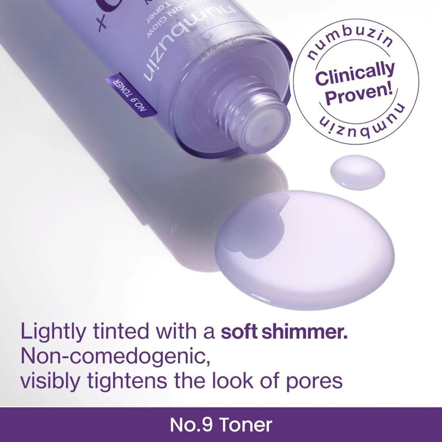 Numbuzin No.9 NAD PDRN Glow Boosting Toner 150ml with a soft shimmer, non-comedogenic formula.