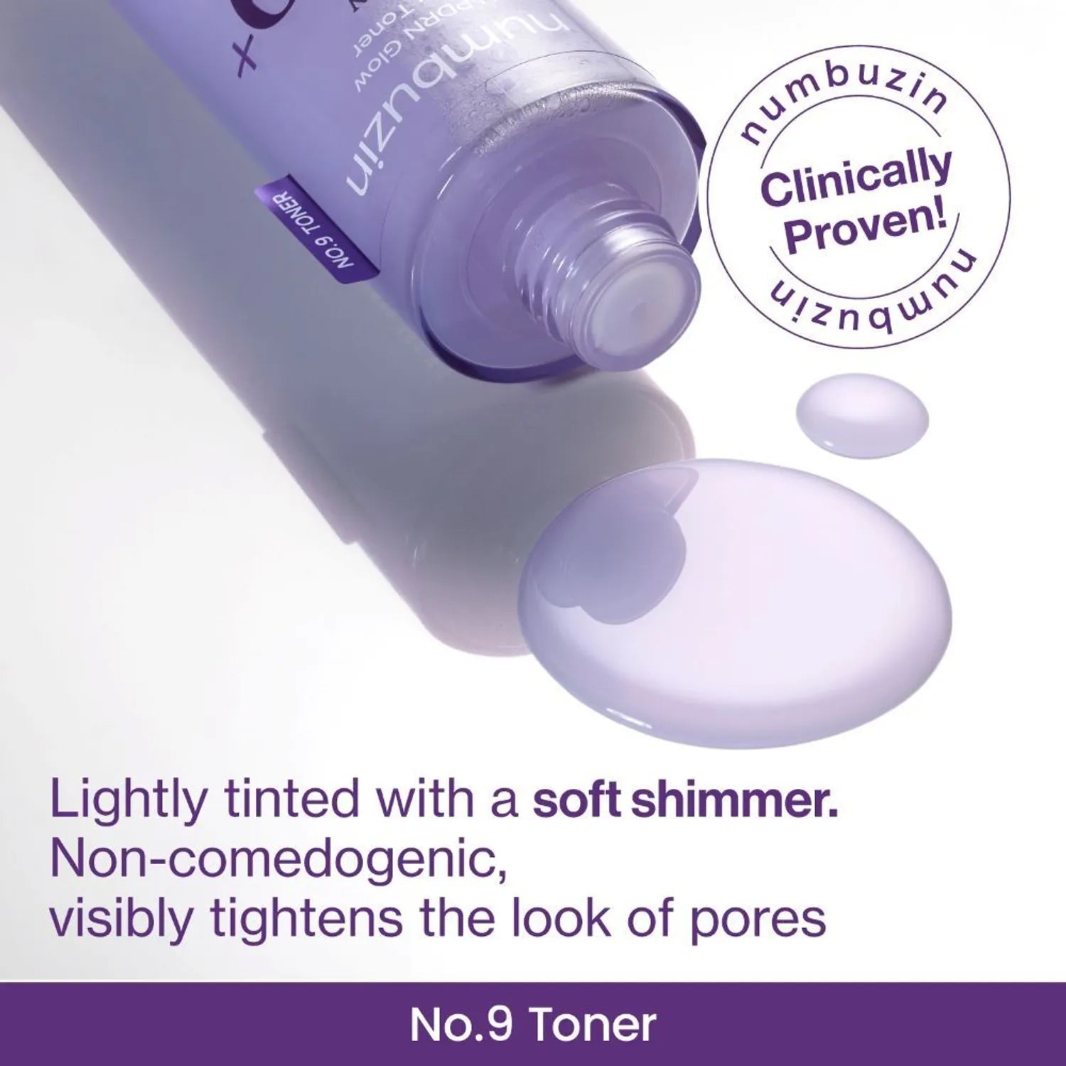 Numbuzin No.9 NAD PDRN Glow Boosting Toner 150ml with a soft shimmer, non-comedogenic formula.
