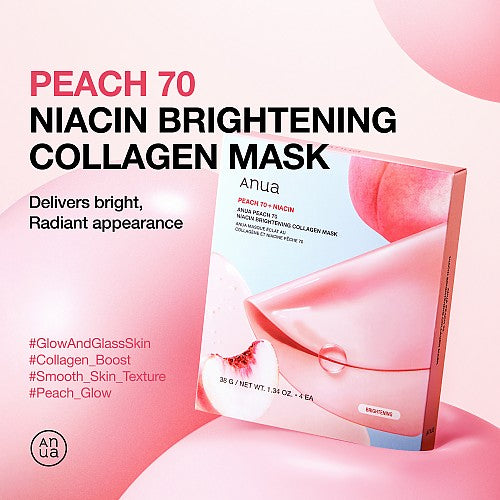 ANUA Peach 70 Niacin Brightening Collagen Mask 4pcs